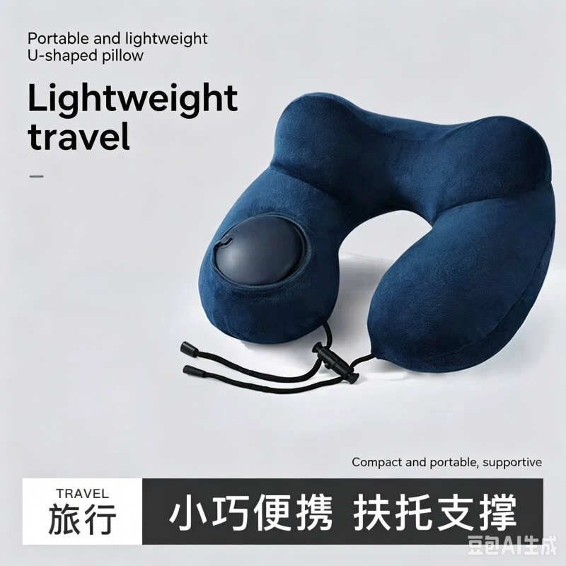 Travel Pillow Inflatable - Portable, removable, washable,foldable crystal fleece neck