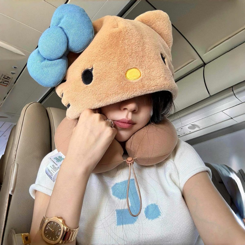 Kitty Hooded U-shaped Pillow T - Travel Pillow Inflatable ulasan dan harga