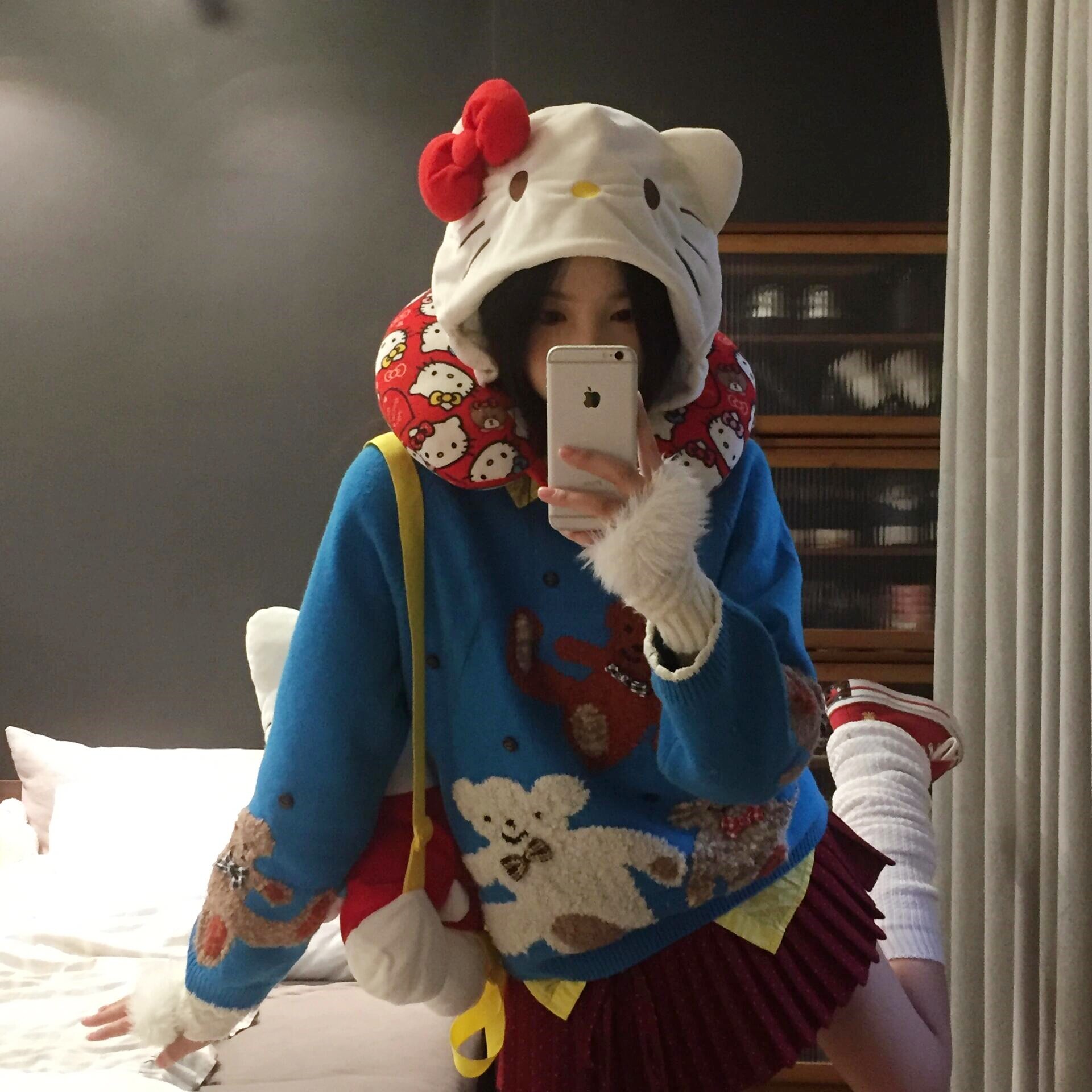 Kawaii Kitty Style Hooded U-Sh - Travel Pillow Inflatable ulasan dan harga