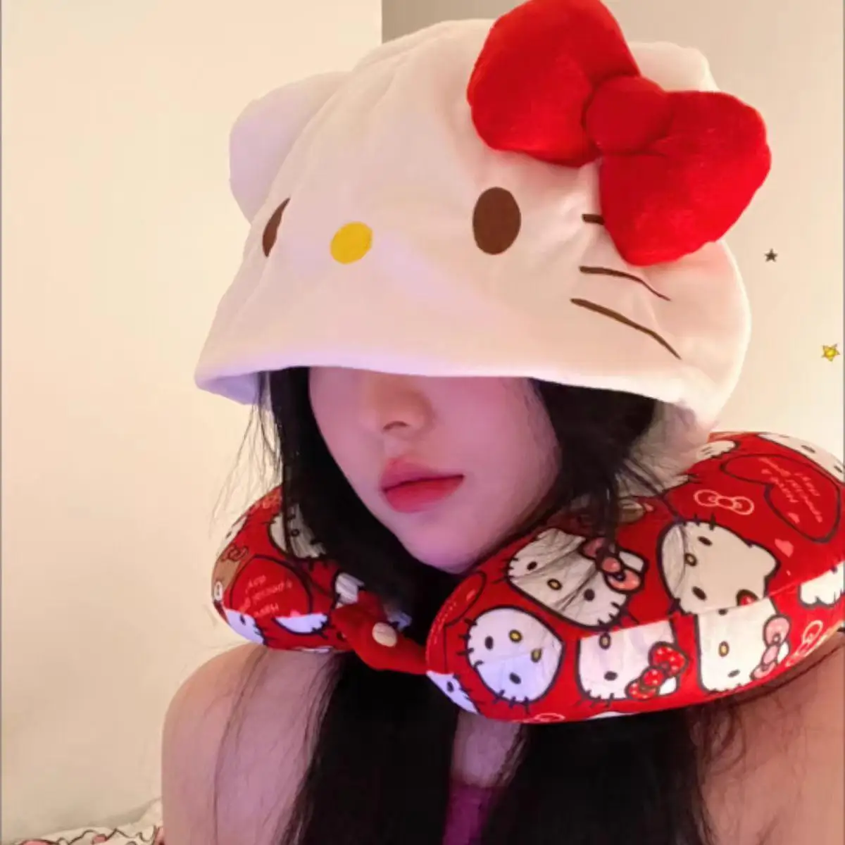 Kawaii Kitty Style Hooded U-Sh - Travel Pillow Inflatable ulasan dan harga