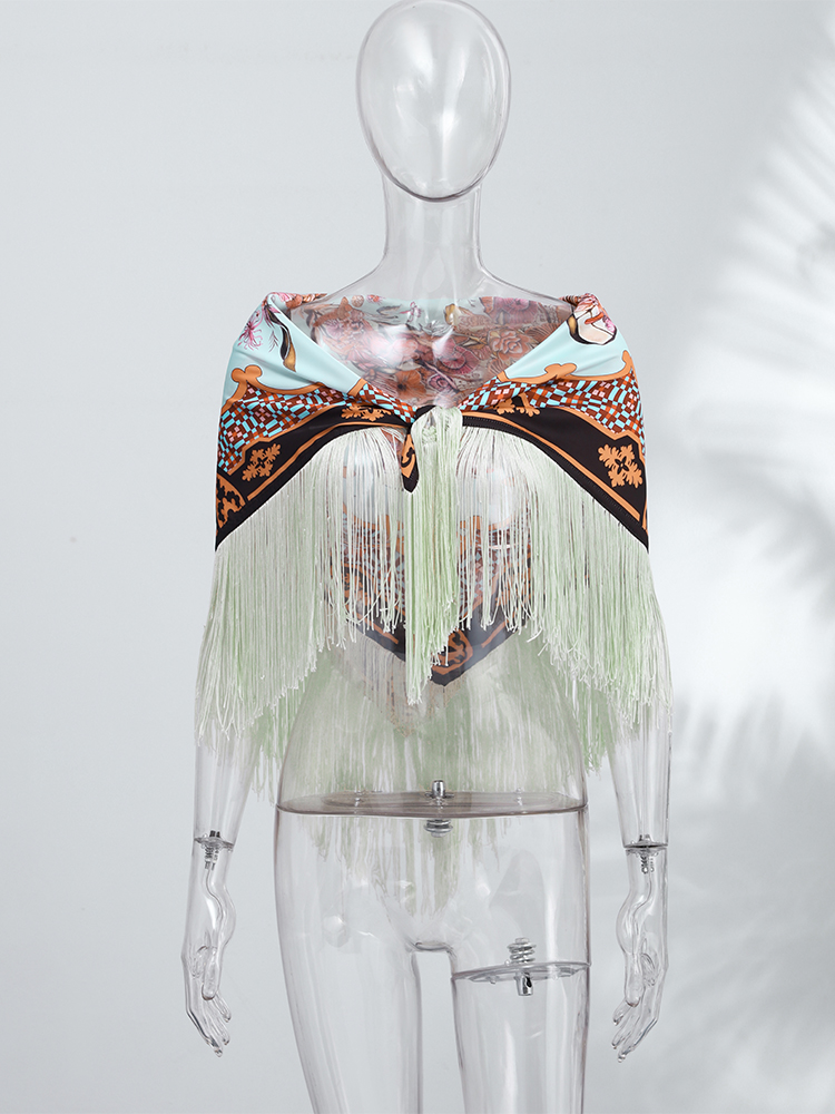 Vintage Printed Tassel Square  - Travel Accessories Aesthetic ulasan dan harga